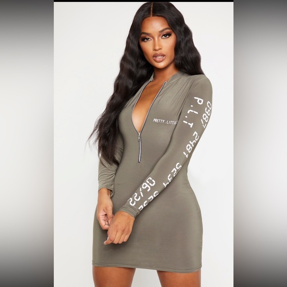PRETTY LITTLE THING mini olive green dress - Picture 1 of 9